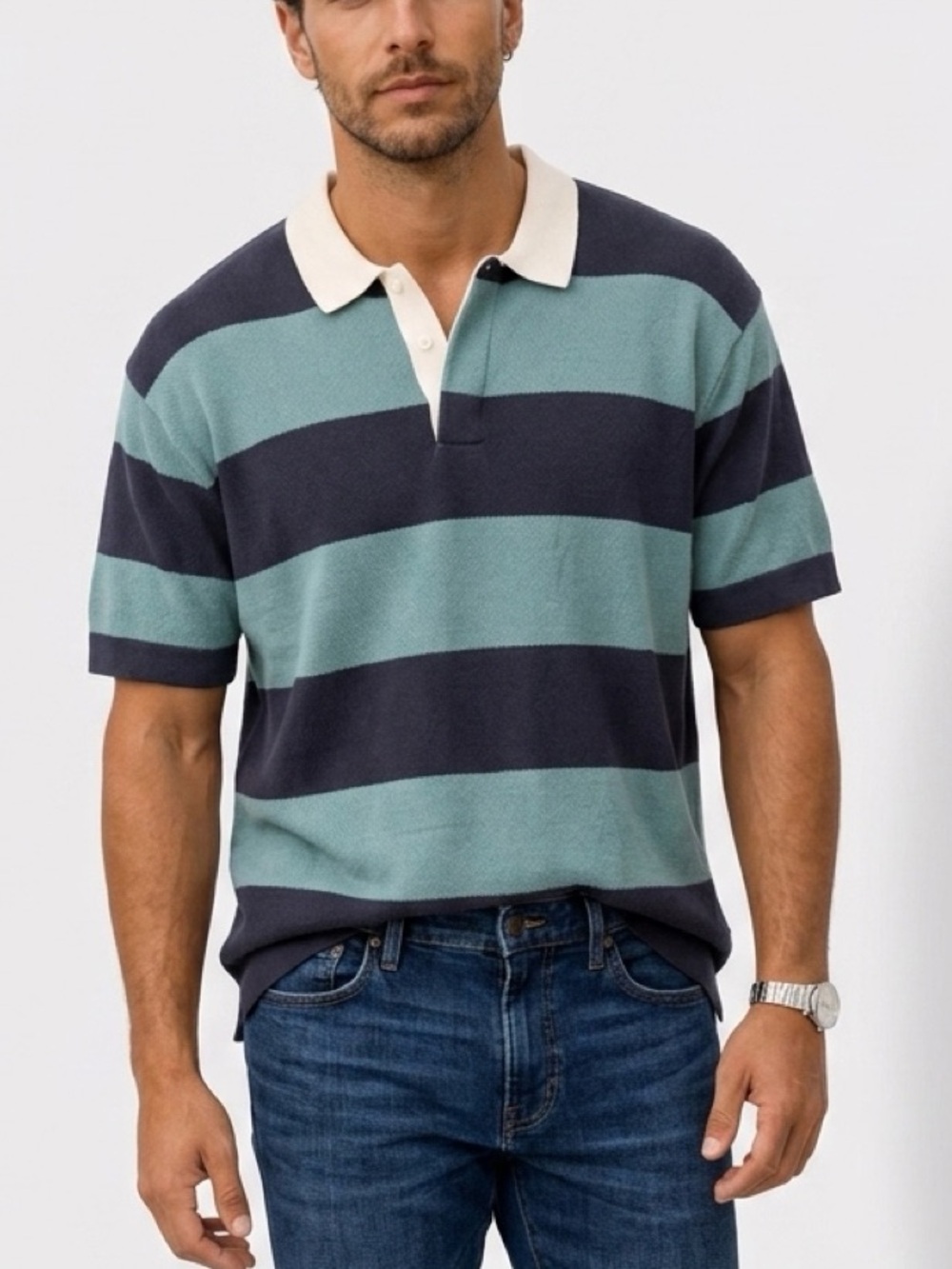 Abercrombie & Fitch Oversized Rugby Polo Men’s size L - Navy Blue/seafoam NWOT